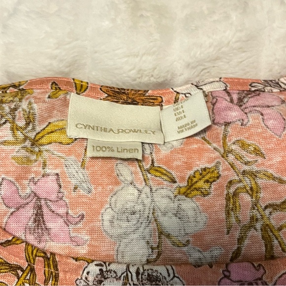 Cynthia Rowley L Pink Floral High Low Linen Summer Spring Casual Preppy Top - Picture 7 of 7